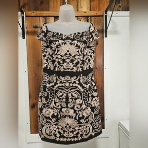 Foxiedox Black Mini Dress with Cream Embroidery